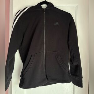 Adidas Black Full Zip Hoodie 3-Stripe Logo Jacket Size S